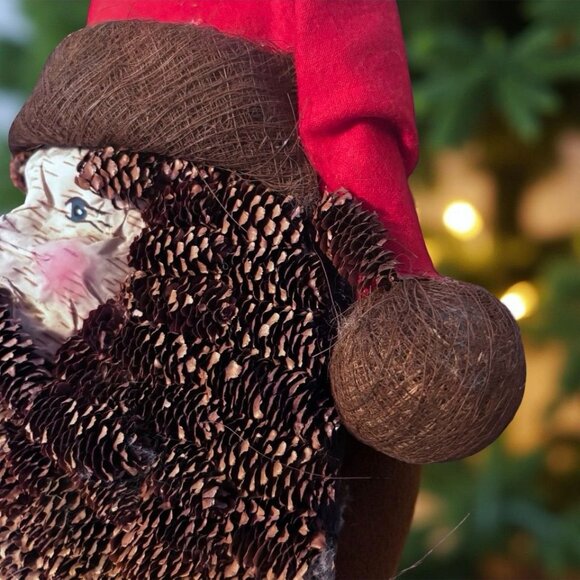 Rustic Pinecone Beard Santa Wall Hanging – 12” Woodland Christmas Decor, Natural - Picture 3 of 7